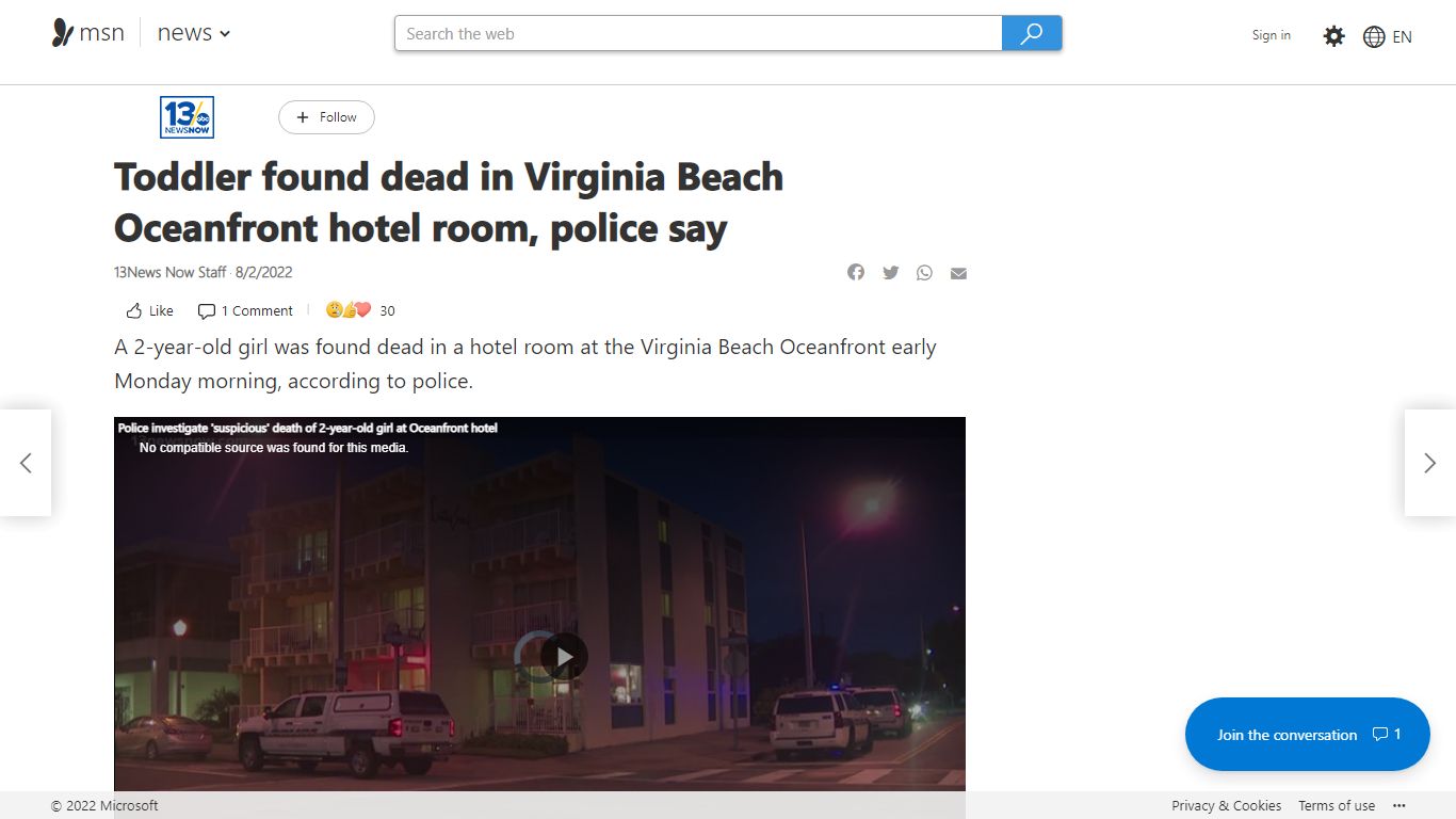 Toddler found dead in Virginia Beach Oceanfront hotel room, police say
